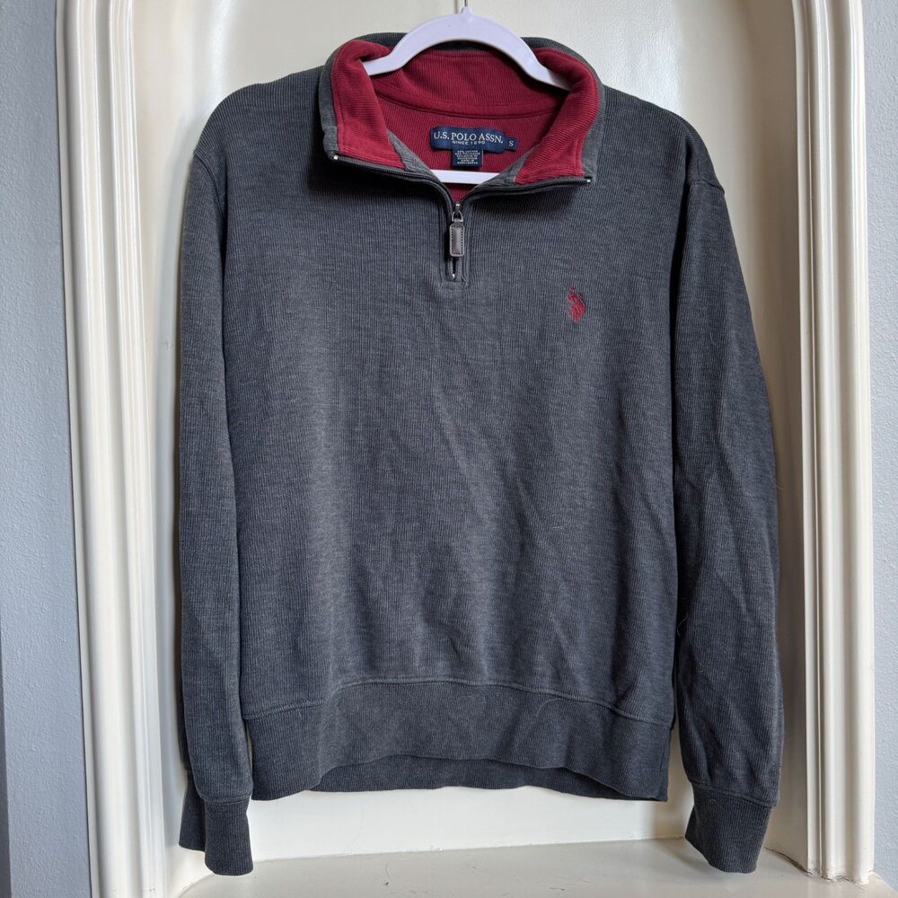 Vintage Polo Ralph Lauren Gray Quarter Zip Sweatshirt With Red Lining Men's M